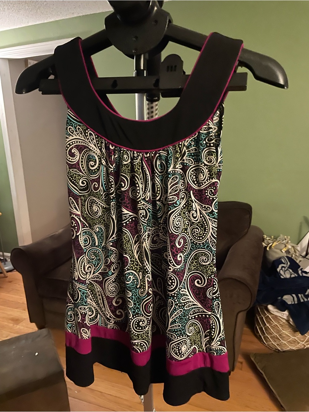 Heart Soul Black Tank with Magenta and Teal Paisley Accents